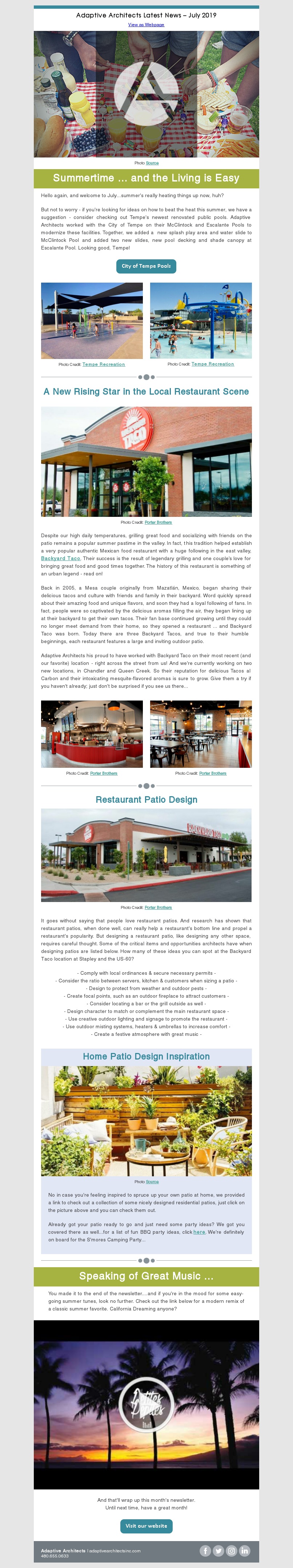 Image of Adaptive Architects' July 2019 Newsletter